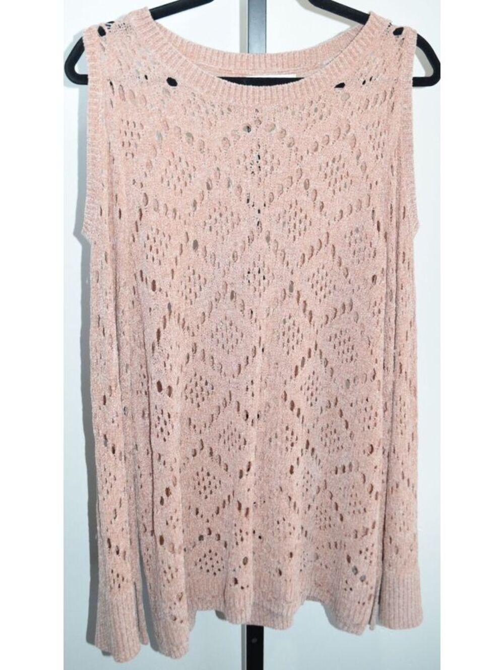 Knox Rose Cold Shoulder Long Sleeve Open Knit Sweater Boho Dusty Pink XL